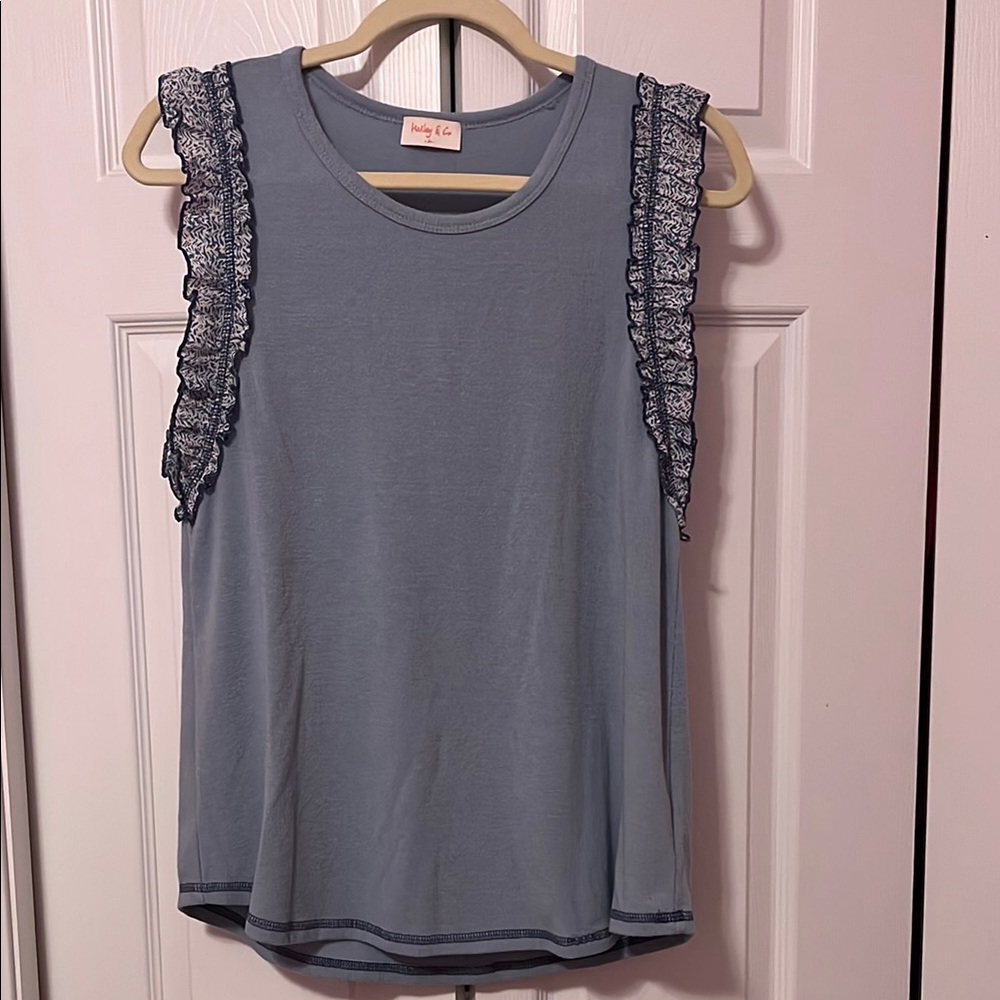 Blue Ruffle Sleeve Top